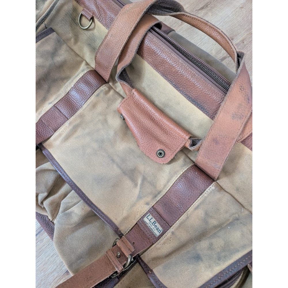 Vintage LL Bean Bag Duffle Weekender Luggage Rolling Bag Leather 80s  24" Bag